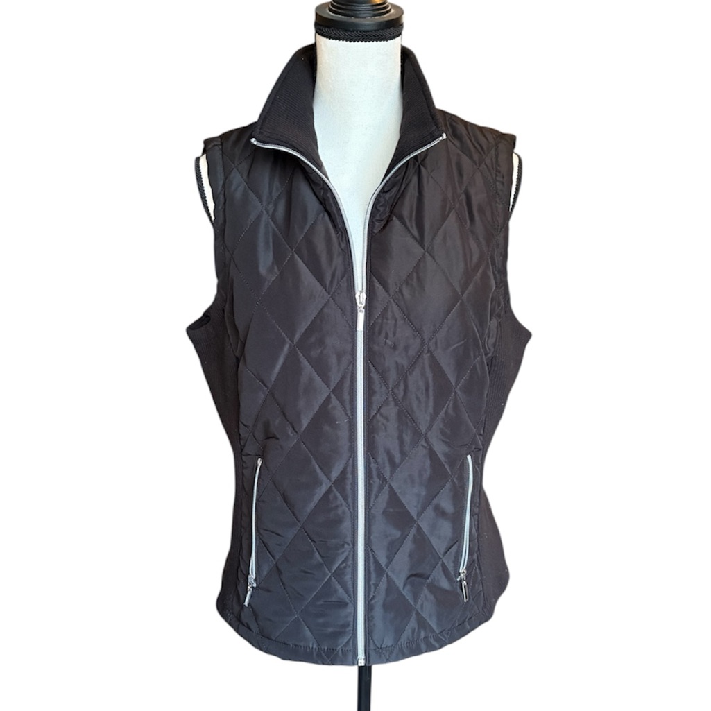 Black Quilted Zip Front Vest